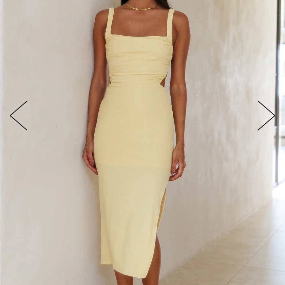 Hello Molly Pale Yellow Cutout Maxi Dress